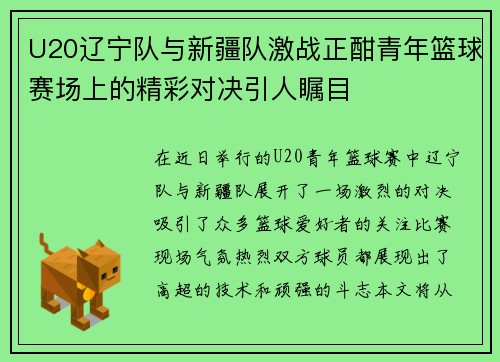 U20辽宁队与新疆队激战正酣青年篮球赛场上的精彩对决引人瞩目
